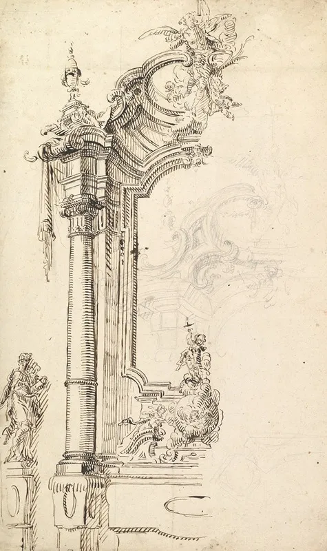 Study For An Altar With A Figure On A Raised Socle At Left