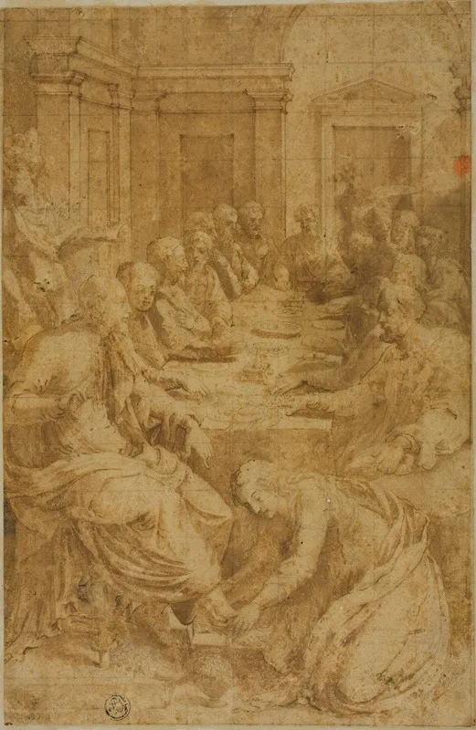 Study For Christ And The Magdalene In The House Of Simon Wall Art by Circle of Giovanni Battista Bertani - High-Resolution Digital Print