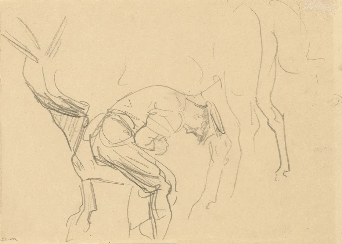 Study For Shoeing Calvary Horses At The Front Verso