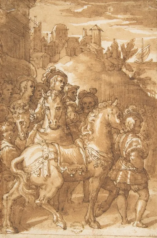 Study For The Armistice Between King Francis I Of France And Emperor Charles V Fresco In The Palazzo Farnese Caprarola Wall Art by After Taddeo Zuccaro - High-Resolution Digital Print