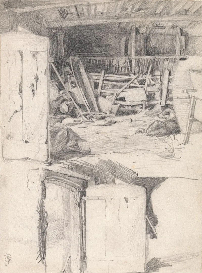 Study For The Goose 1867 Interior Of A Barn Wall Art by George John Pinwell - High-Resolution Digital Print