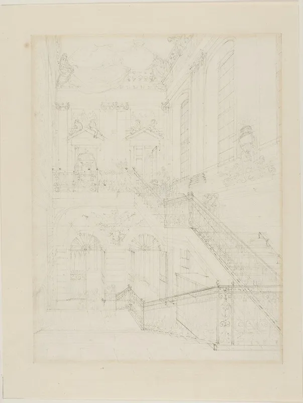 Study For The Hall And Staircase British Museum From Microcosm Of London
