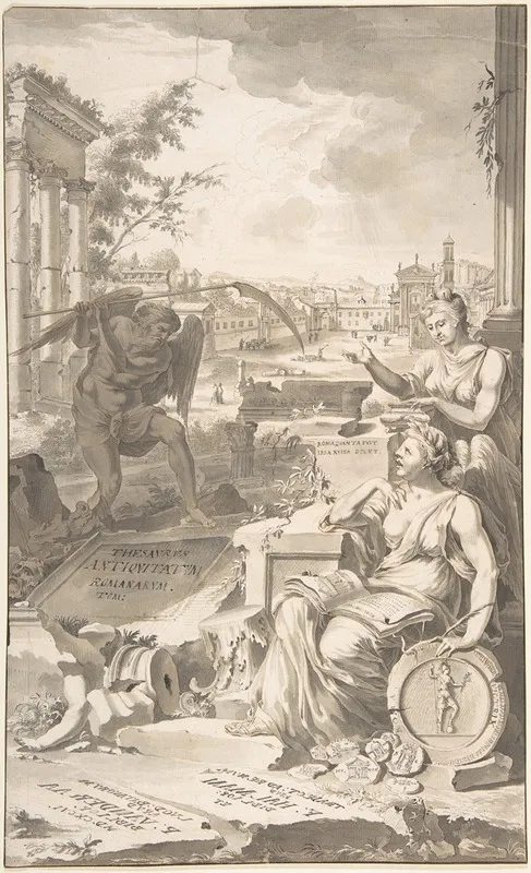 Study For The Title Page To The Thesavrvs Antiqvitatvm Romanarvm 1696 Wall Art by Jan Goeree - High-Resolution Digital Print