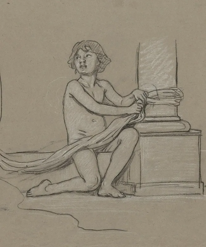 Study For Young Boy Crouching Next To Column