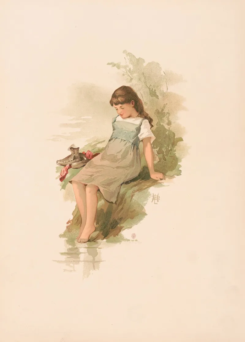 Study Girl Seated On A Mossy Bank 2 Wall Art by Lizbeth Bullock Humphrey - High-Resolution Digital Print