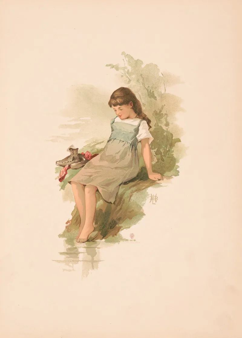 Study Girl Seated On A Mossy Bank