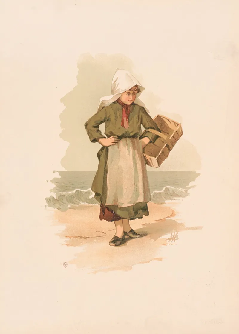 Study Girl With Basket On The Beach 2 Wall Art by Lizbeth Bullock Humphrey - High-Resolution Digital Print