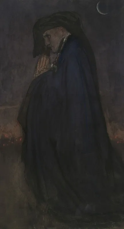 Study Man In Blue Cloak Moonlight