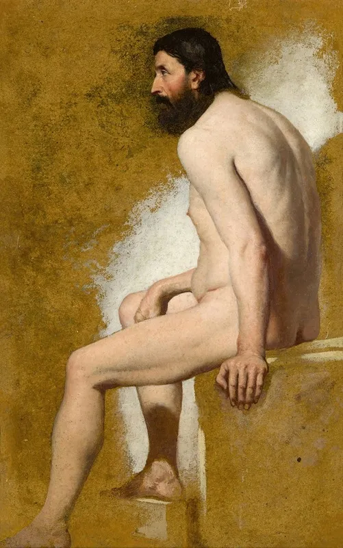 Study Of A Bearded Male Nude Wall Art by William Etty - High-Resolution Digital Print