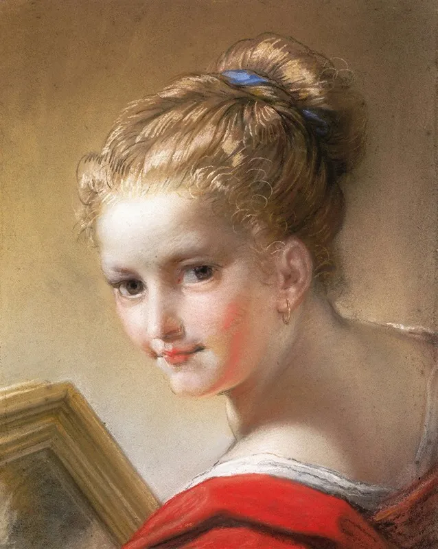 Study Of A Girl In Red Wall Art by Benedetto Luti - High-Resolution Digital Print