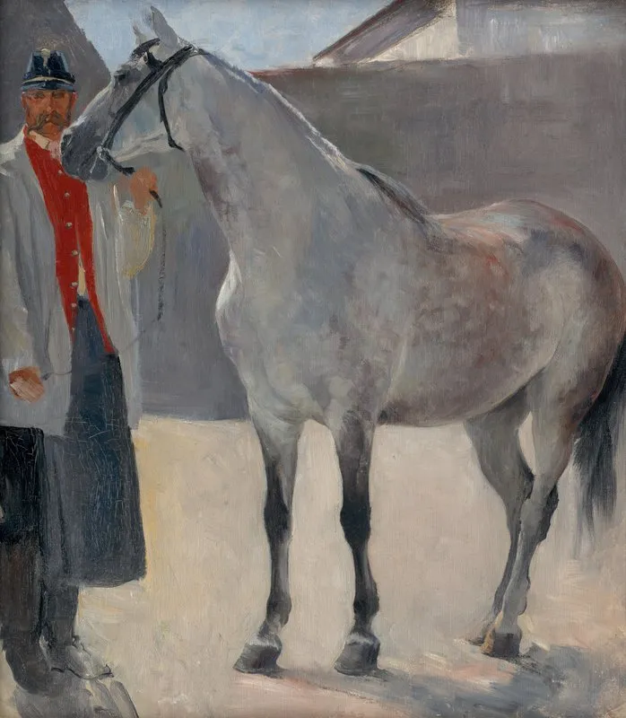 Study Of A Grey Horse With A Coachman