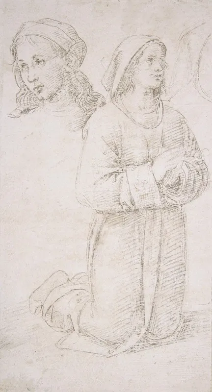 Study Of A Kneeling Youth And Of The Head Of Another Wall Art by Pietro Perugino - High-Resolution Digital Print