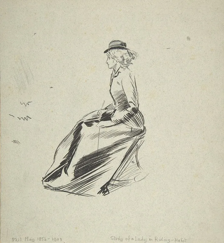 Study Of A Lady In A Riding Habit Wall Art by Phil May - High-Resolution Digital Print