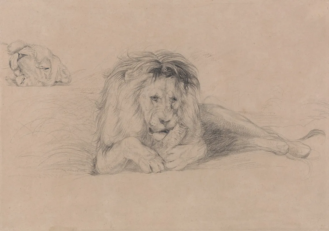 Study Of A Lion And Study Of A Lioness Head Wall Art by John Frederick Lewis - High-Resolution Digital Print