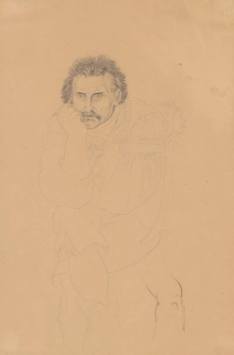 Study Of A Madman For Das Narrenhaus Wall Art by Wilhelm von Kaulbach - High-Resolution Digital Print