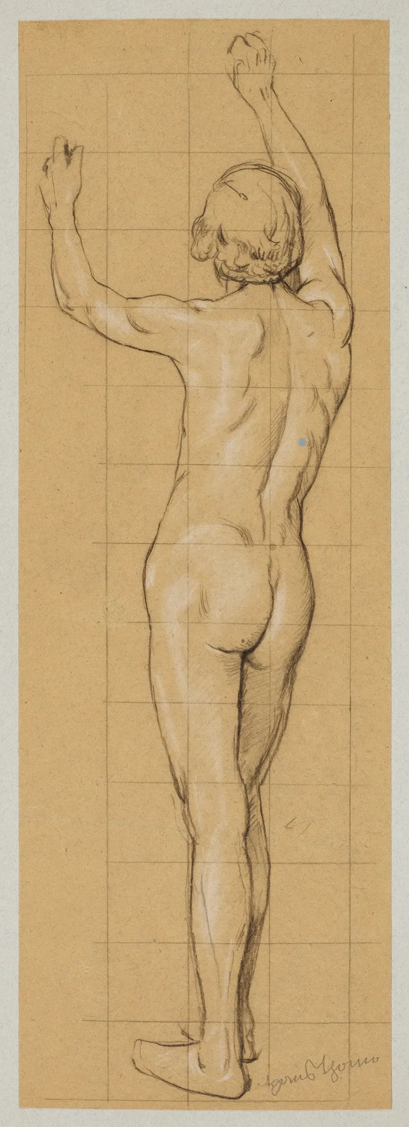 Study Of A Male Nude From The Back Wall Art by Hans Thoma - High-Resolution Digital Print