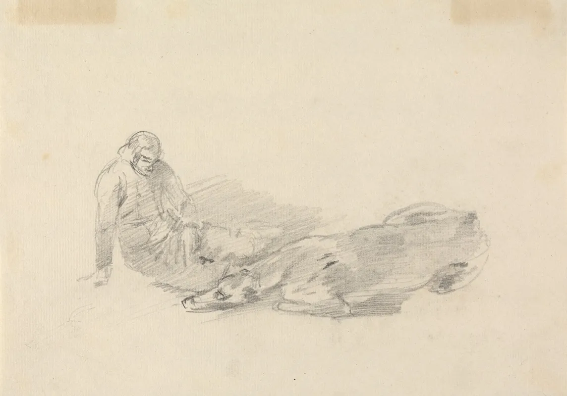 Study Of A Man Reclining Beside A Horse Lying Down