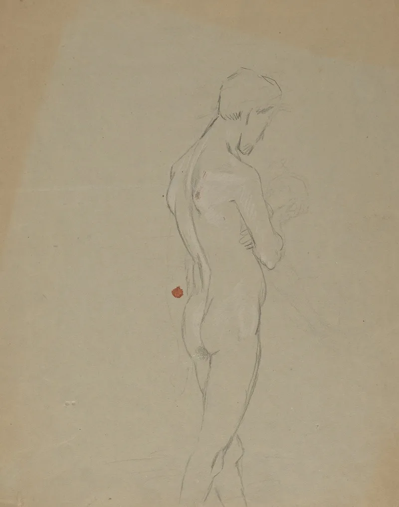 Study Of A Nude Man Holding A Skull Wall Art by Hans Thoma - High-Resolution Digital Print