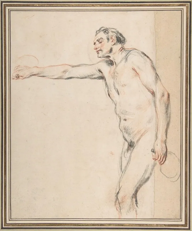 Study Of A Nude Man Holding Bottles Wall Art by Jean-Antoine Watteau - High-Resolution Digital Print