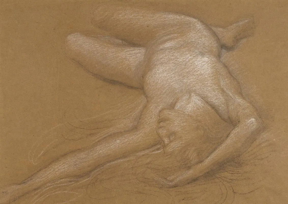 Study Of A Reclining Nude Girl For The Cave Of The Storm Nymphs Wall Art by Edward John Poynter - High-Resolution Digital Print