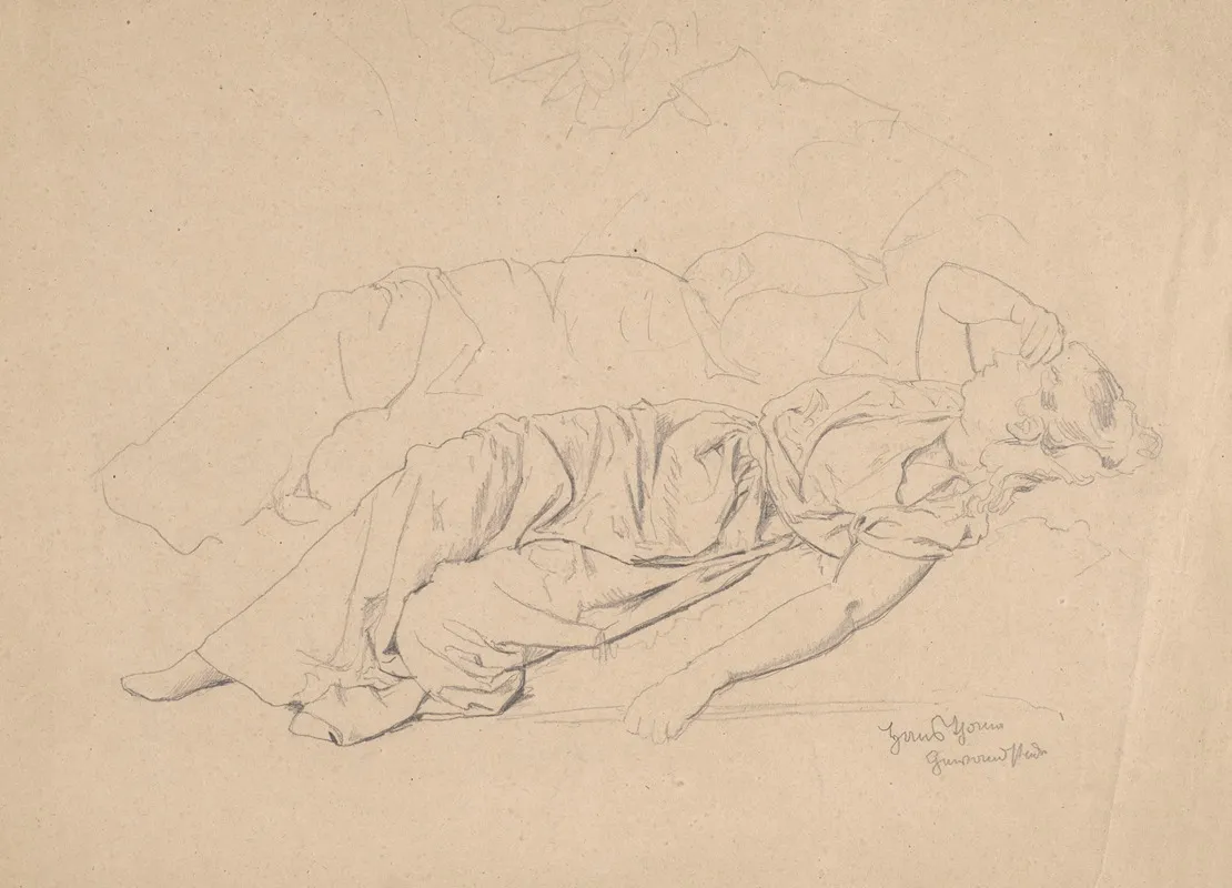 Study Of A Reclining Woman Covering Her Eyes With Her Right Hand Wall Art by Hans Thoma - High-Resolution Digital Print