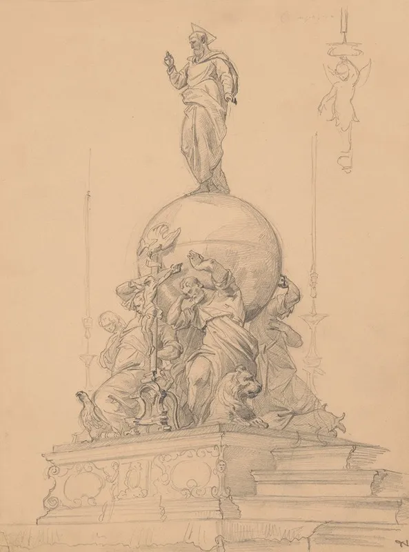 Study Of A Sculptural Group With Evangelists Carrying The Globe Wall Art by Józef Simmler - High-Resolution Digital Print