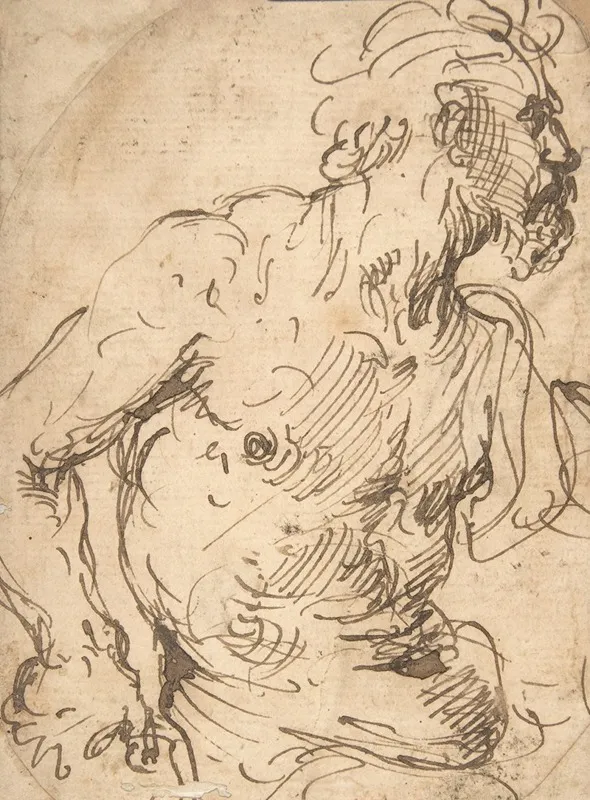 Study Of A Seated Nude Bearded Man In Half Length Wall Art by Francisco Herrera The Elder - High-Resolution Digital Print