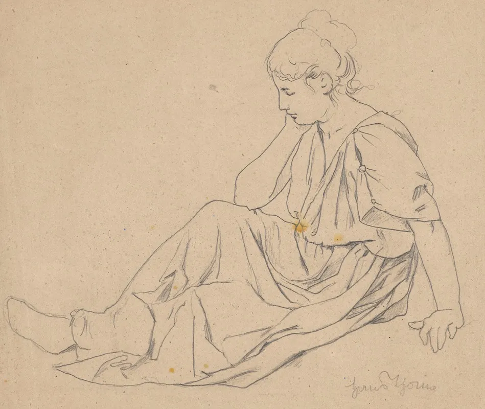 Study Of A Seated Woman Dressed In A Long Robe