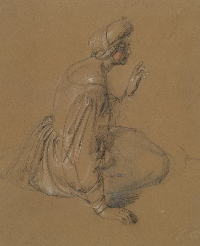 Study Of A Seated Woman St Elizabeth Wall Art by Heinrich Schwemminger - High-Resolution Digital Print
