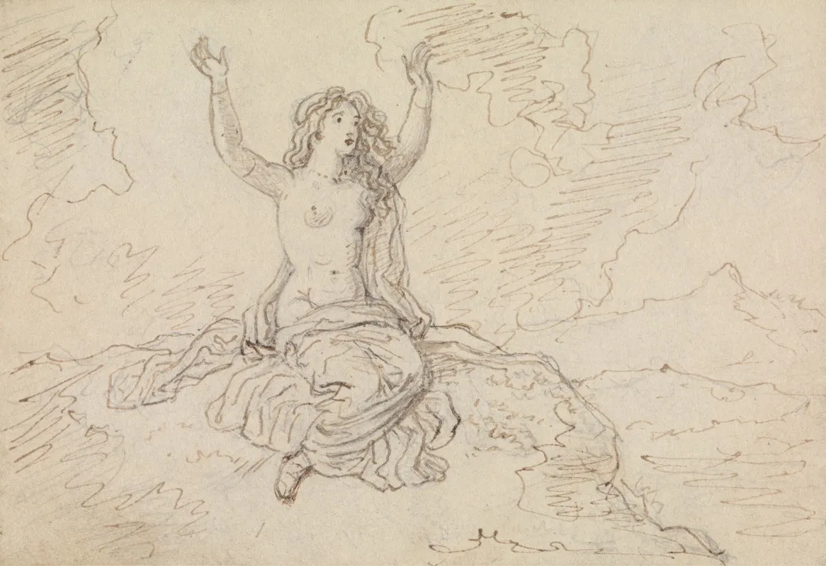 Study Of A Semi Nude Woman Sitting With Her Arms Raised Over Her Head Wall Art by Robert Smirke - High-Resolution Digital Print