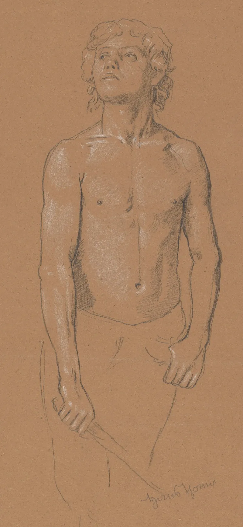 Study Of A Semi Nude Young Man With A Sword In His Left Hand Wall Art by Hans Thoma - High-Resolution Digital Print