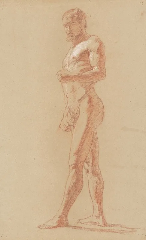 Study Of A Standing Male Nude Wall Art by Jozef Hanula - High-Resolution Digital Print