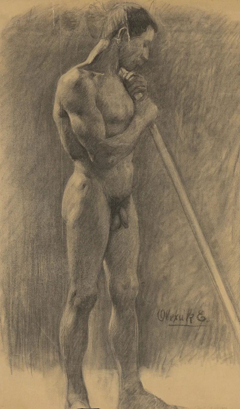 Study Of A Standing Man With A Stick