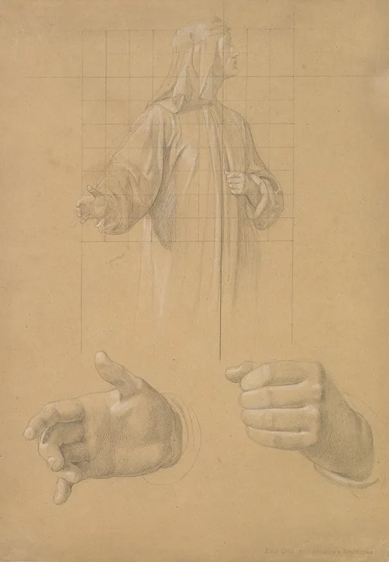 Study Of A Standing Man With Headcloth And Two Studies Of His Hands Wall Art by Friedrich Wilhelm Schadow - High-Resolution Digital Print