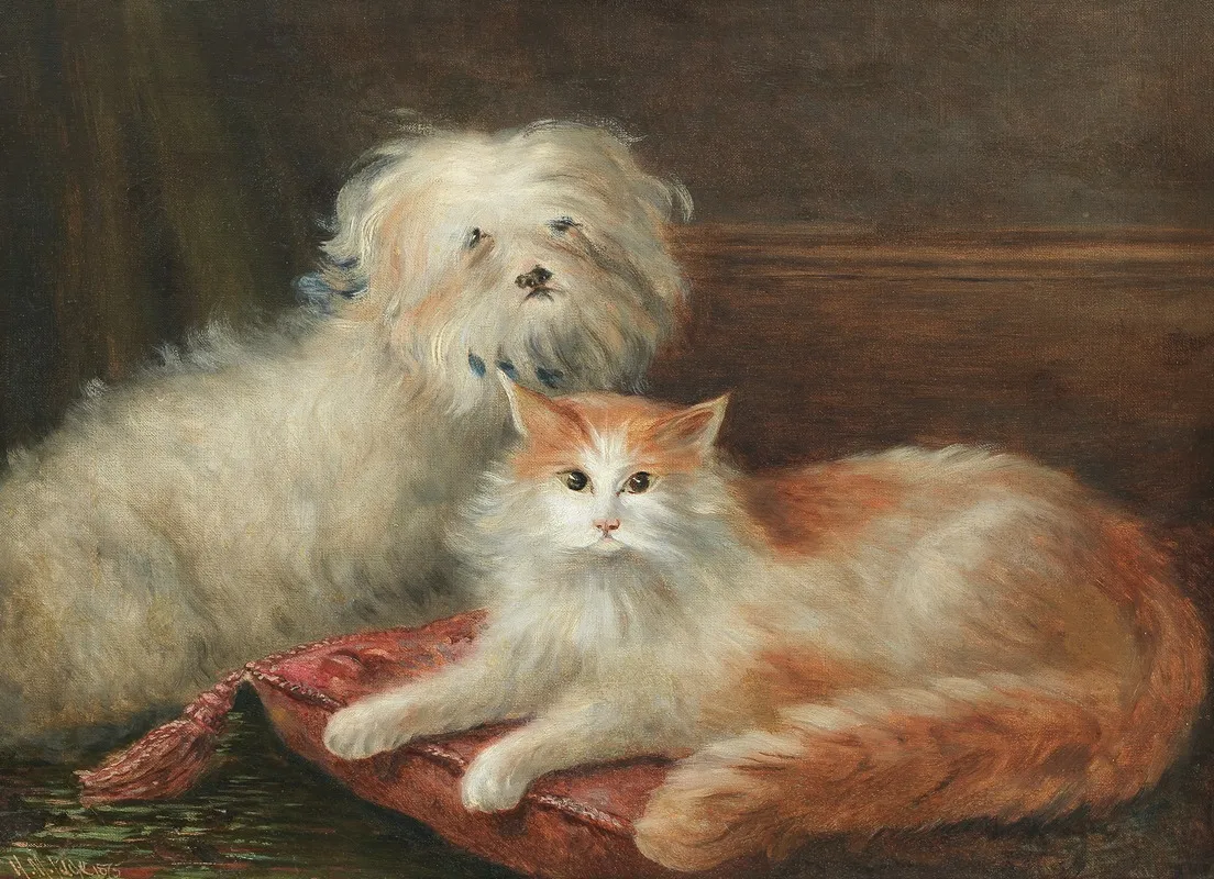 Study Of A Terrier And A Cat Wall Art by Henry Maurice Page - High-Resolution Digital Print