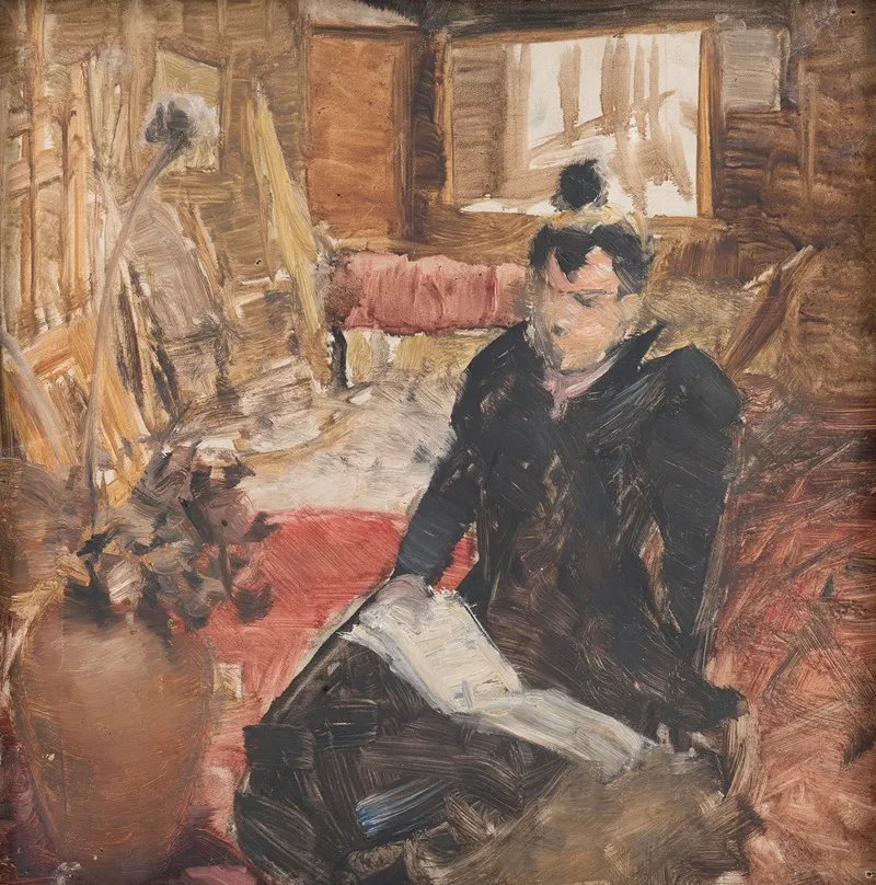 Study Of A Woman Reading While Sitting On The Studio Floor