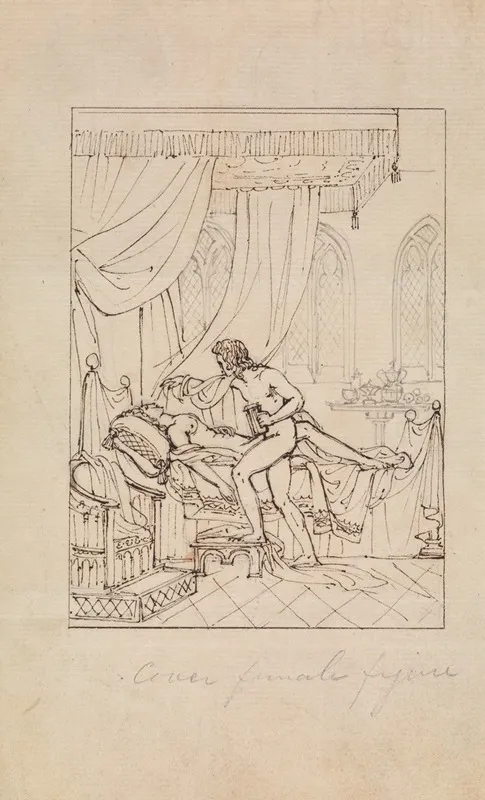 Study Of A Woman Sleeping In Her Chamber And A Man Standing Over Her Bed