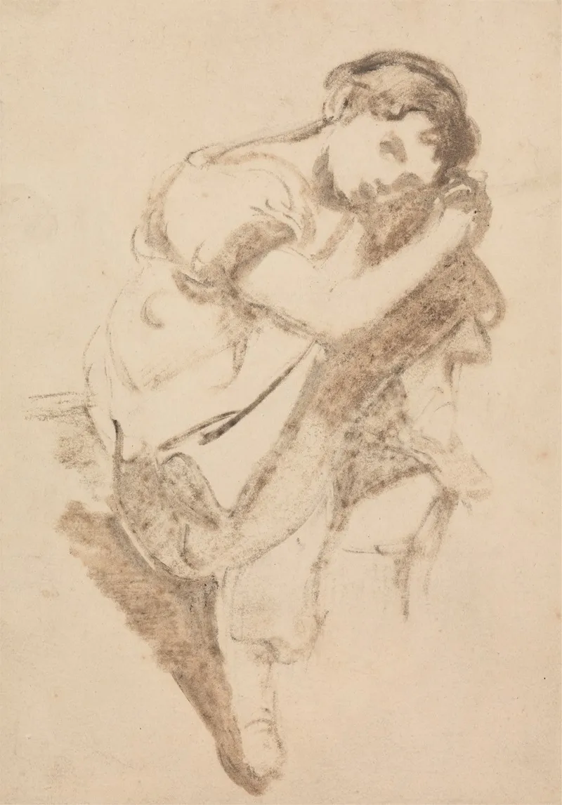 Study Of A Young Girl Resting Her Head On Her Knee