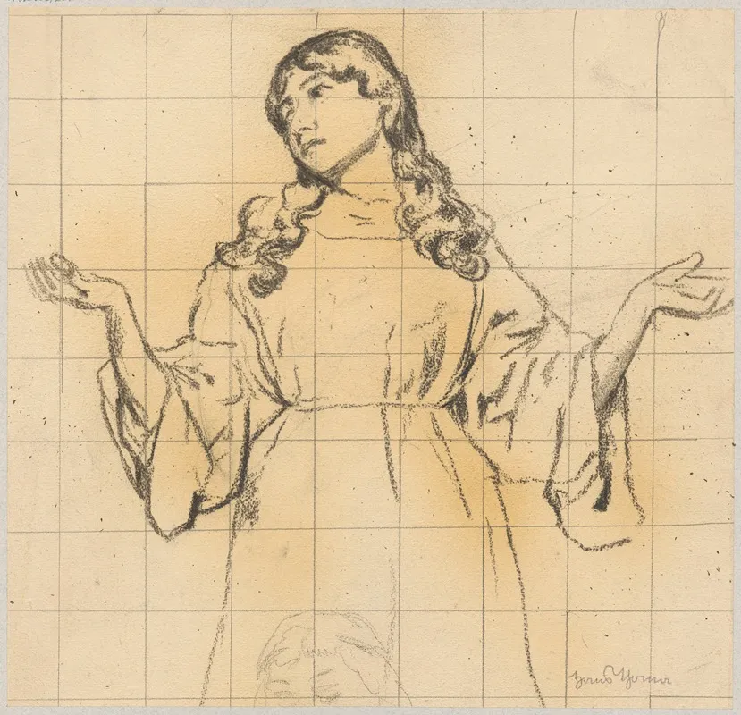 Study Of A Young Woman In A Loose Dress With Raised Hands Wall Art by Hans Thoma - High-Resolution Digital Print