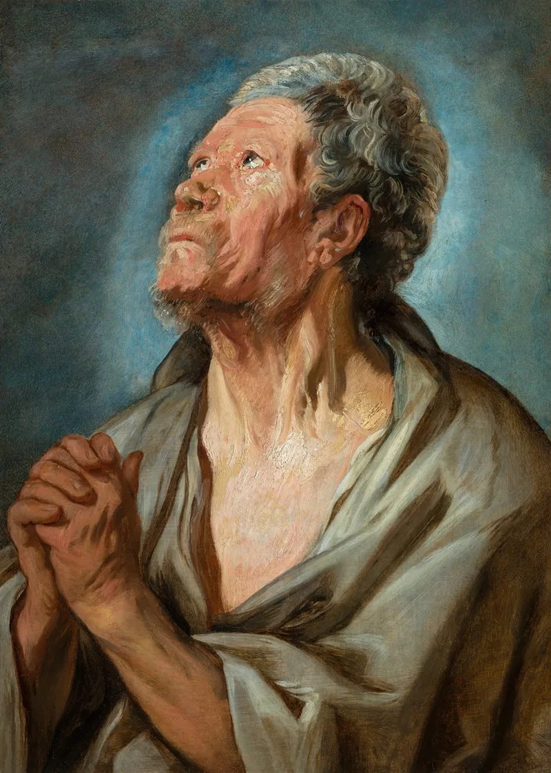 Study Of An Old Man With Clasped Hands Wall Art by Jacob Jordaens - High-Resolution Digital Print