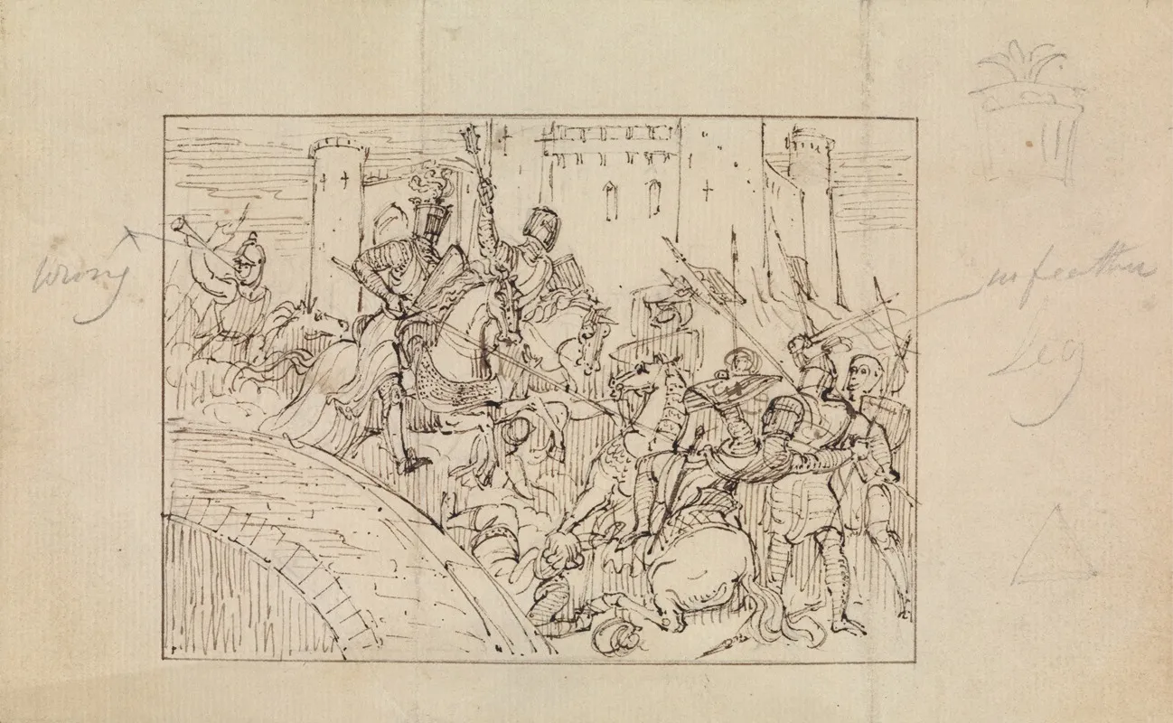 Study Of Armored Knights In Battle With Horses Wall Art by Robert Smirke - High-Resolution Digital Print