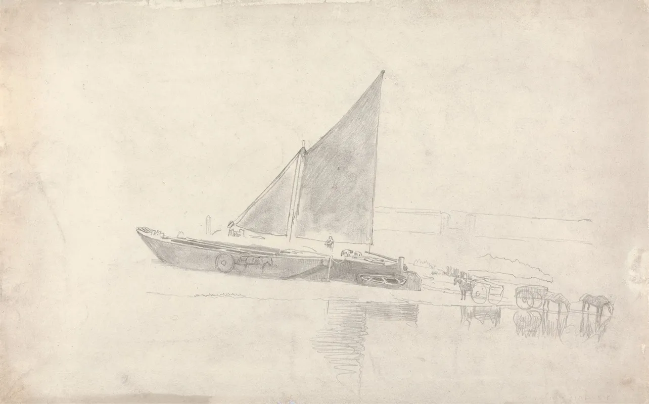 Study Of Boats With Horses And Carts