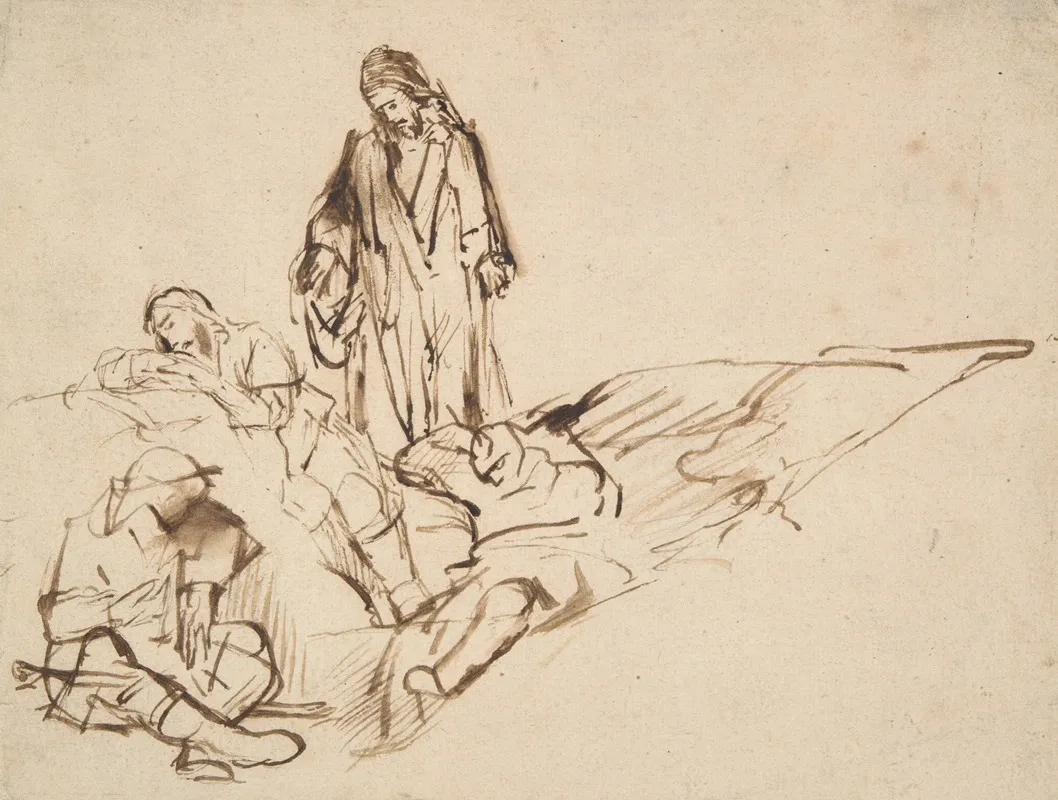 Study Of Christ And The Sleeping Apostles Wall Art by Philips Koninck - High-Resolution Digital Print