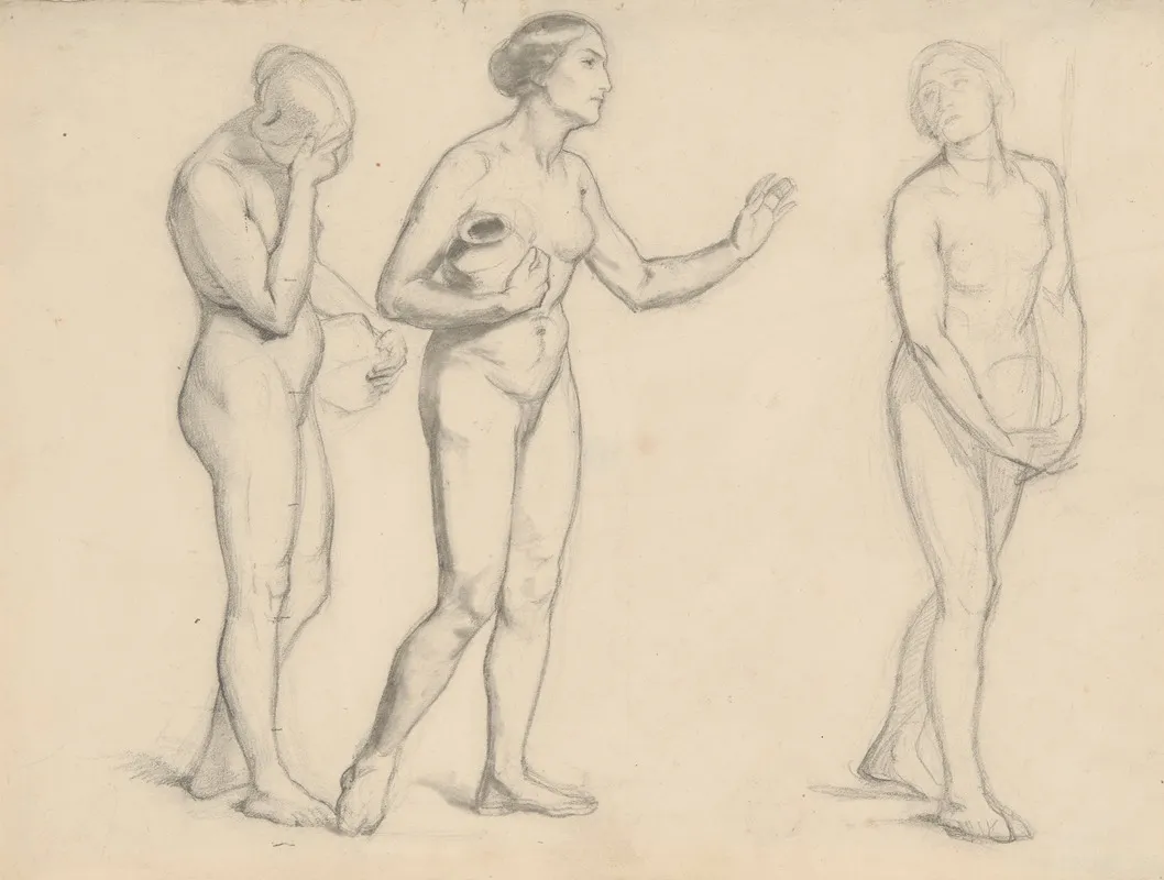 Study Of Female Nudes To Figures Of Three Marys For The Painting Three Marys Wall Art by Józef Simmler - High-Resolution Digital Print