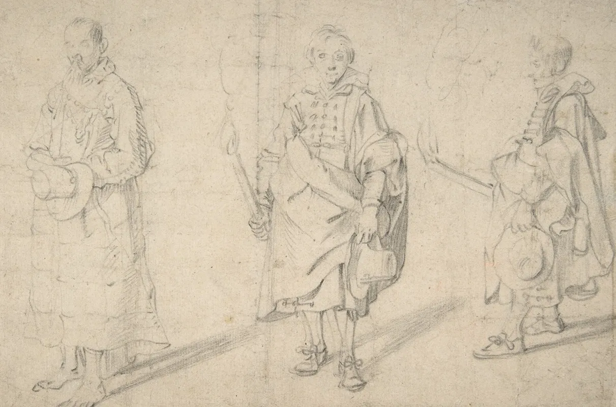 Study Of Figures An Old Man Holding A Hat And Facing Forwards And A Young Man Holding A Torch And A Hat Wall Art by Antoon Sallaert - High-Resolution Digital Print