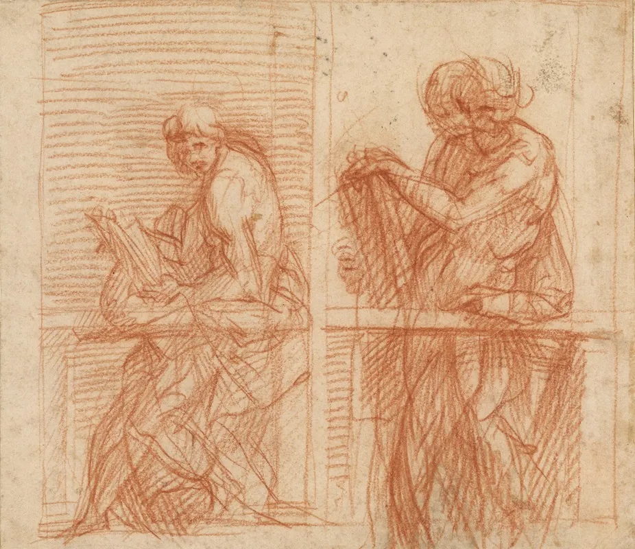 Study Of Figures Behind A Balustrade 2 Wall Art by Andrea del Sarto - High-Resolution Digital Print