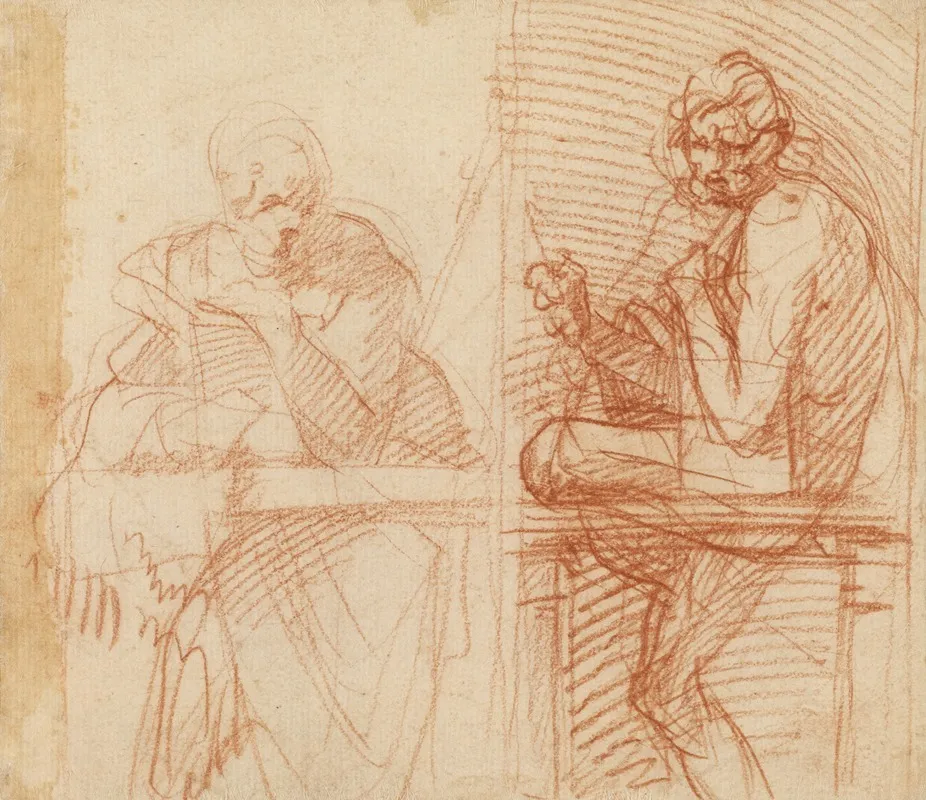Study Of Figures Behind A Balustrade Wall Art by Andrea del Sarto - High-Resolution Digital Print
