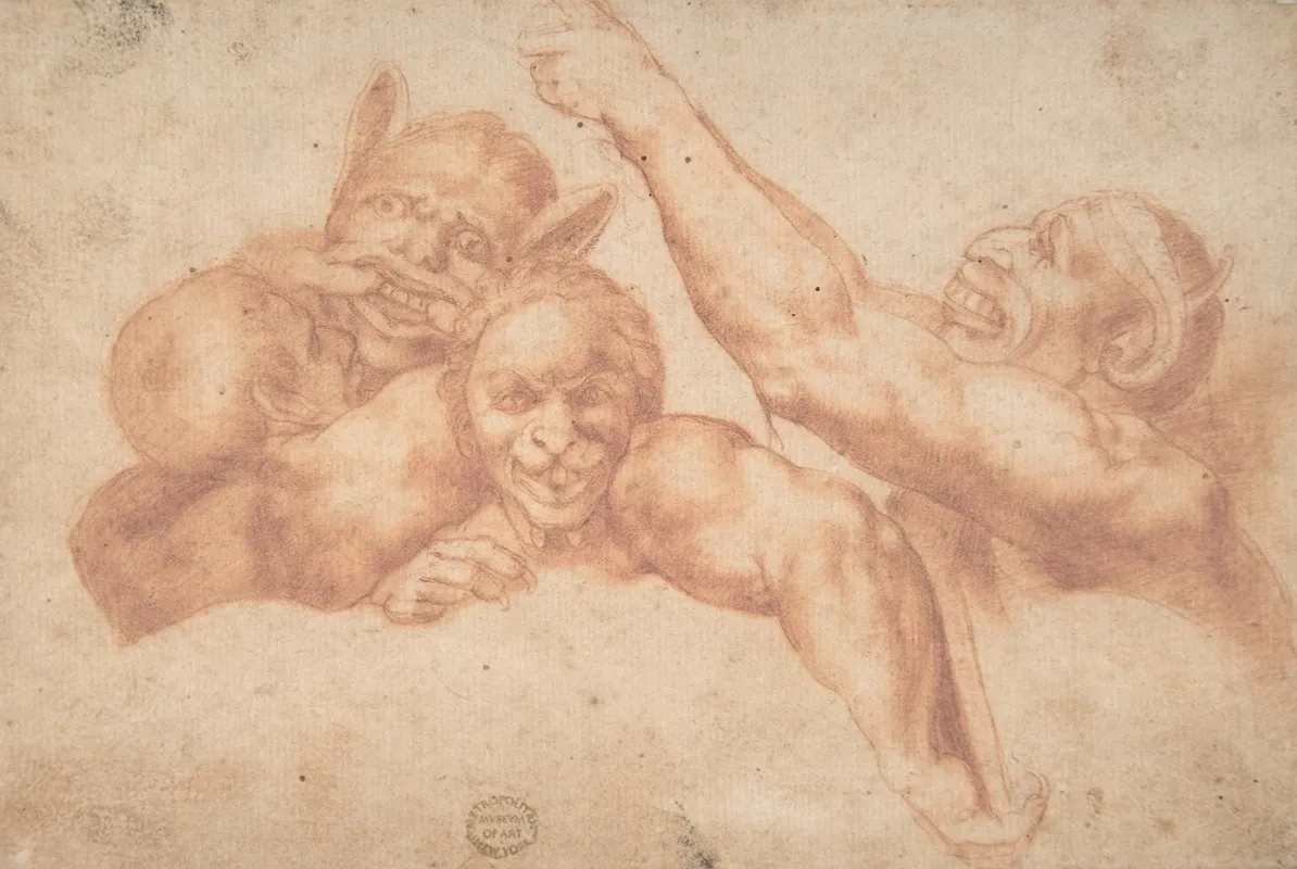 Study Of Figures From Michelangelos Last Judgment Sistine Chapel Wall Art by After Michelangelo Buonarroti - High-Resolution Digital Print
