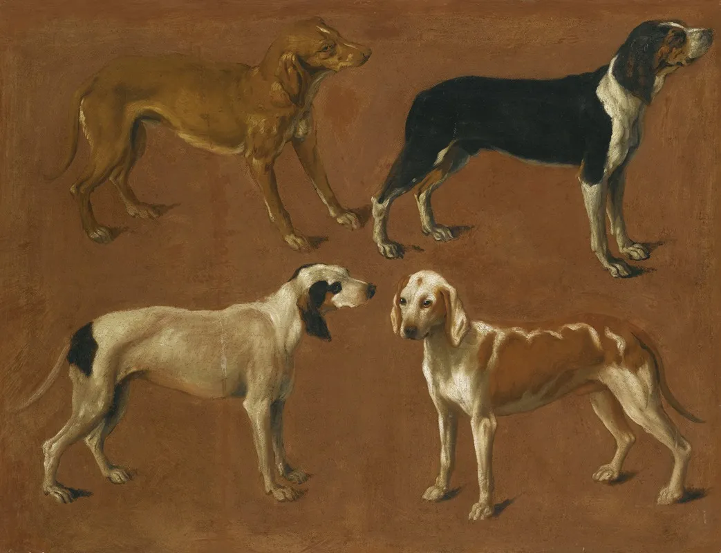 Study Of Four Pointers Wall Art by Jacques-Laurent Agasse - High-Resolution Digital Print