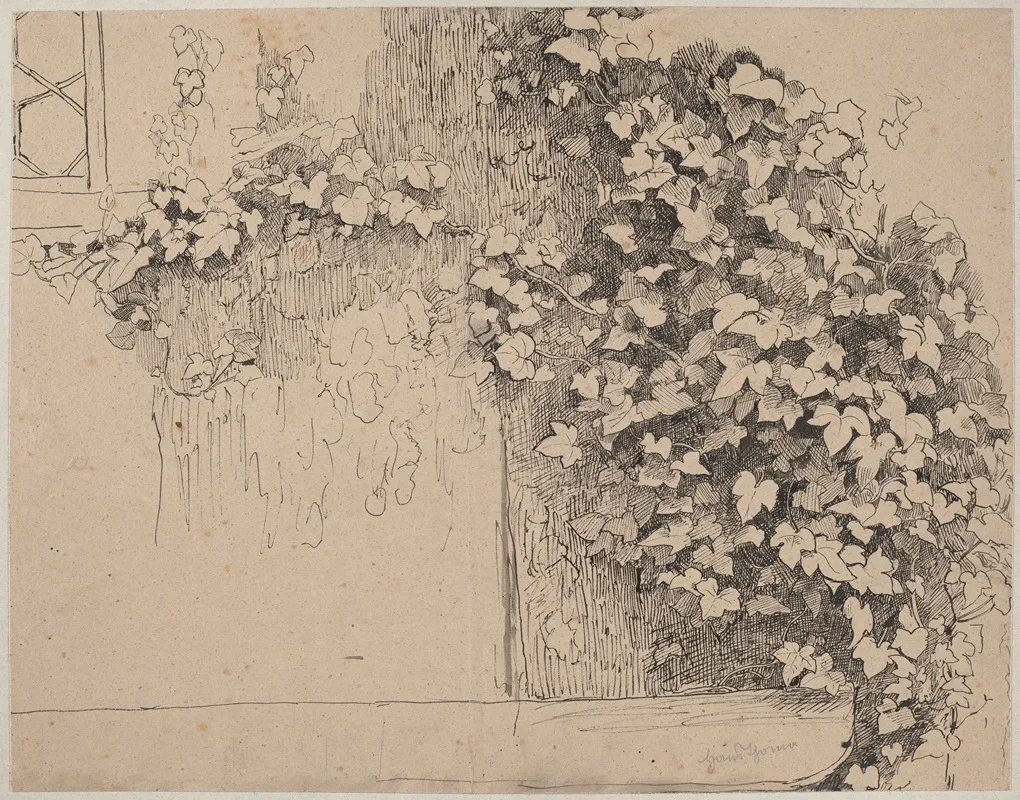 Study Of Ivy Climbing Up The Wall Wall Art by Hans Thoma - High-Resolution Digital Print